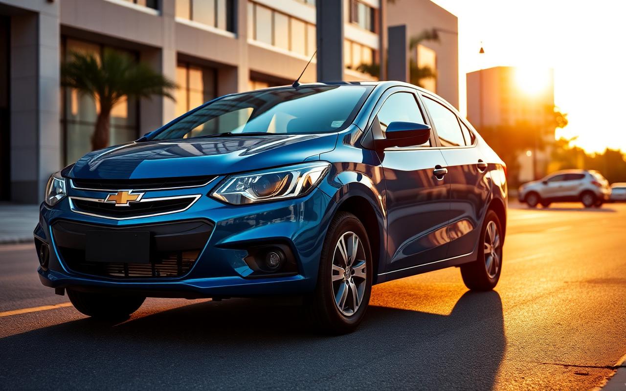 Chevrolet Onix azul em rua urbana brasileira